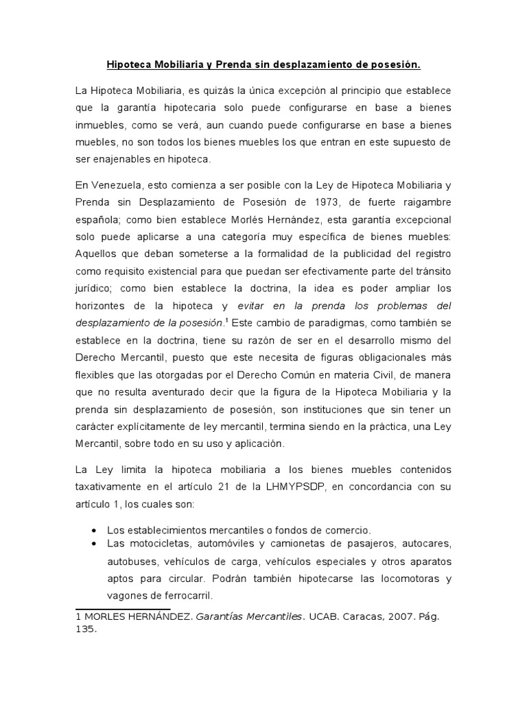 hipoteca mobiliaria y prenda sin desplazamiento